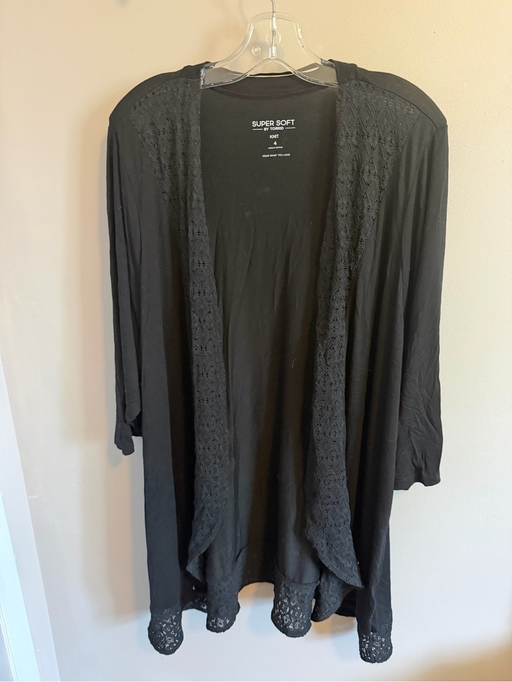 Torrid Super Soft Knit Lace Trim Open Front Cardigan Black Size 4